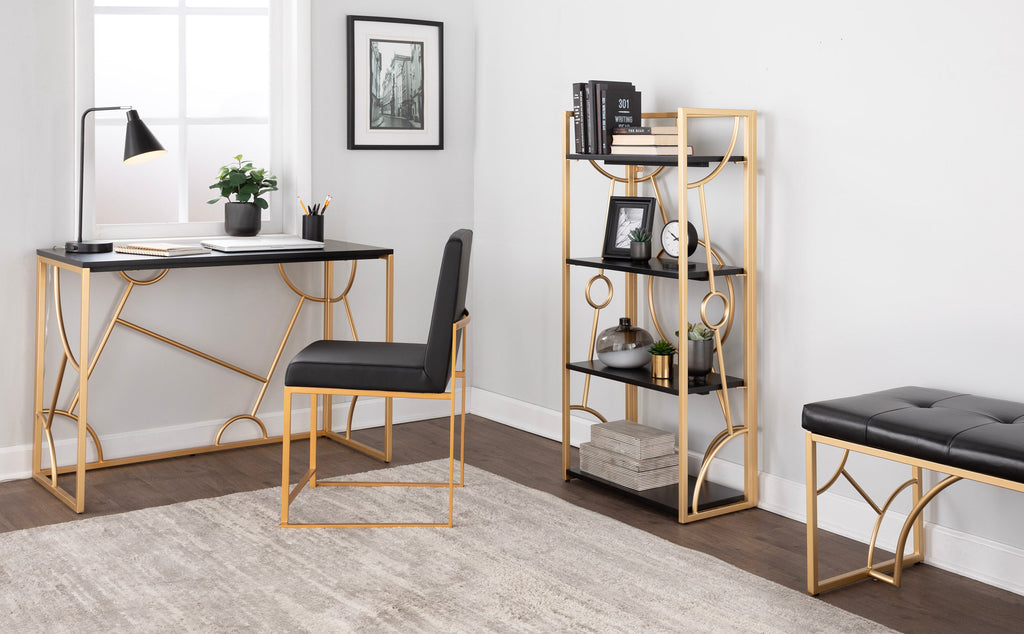 Constellation Contemporary Bookcase in Gold Metal and Black Wood by LumiSource
