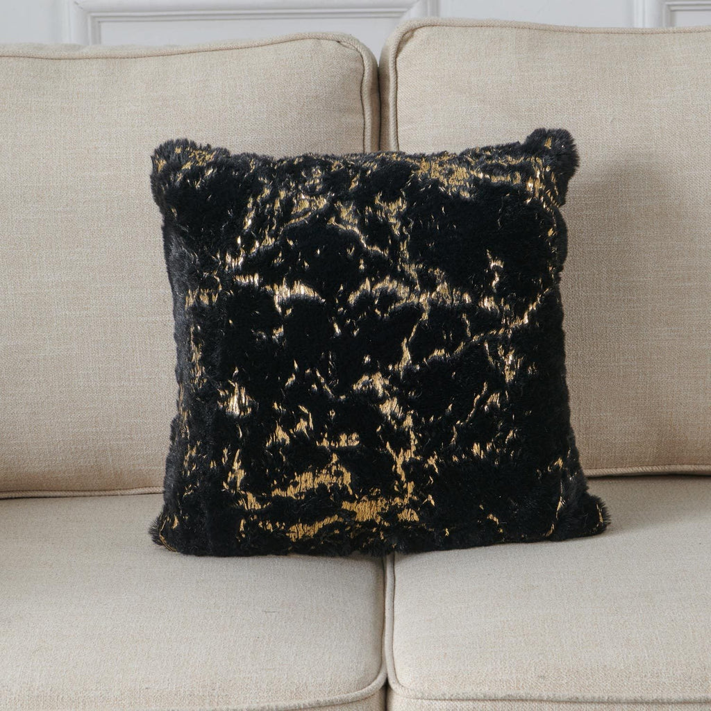 Luxury Chinchilla Faux Fur Gilded Black Pillow (22 In. x 22 In.)