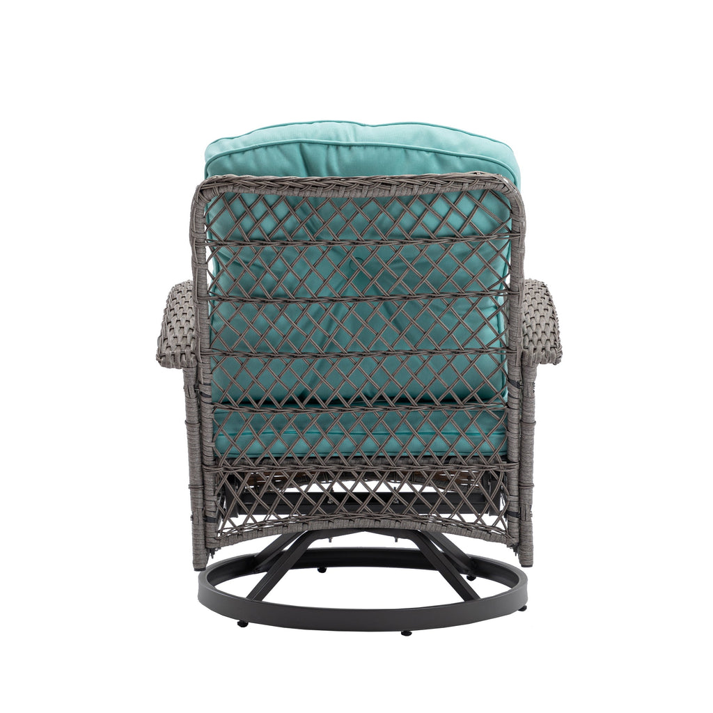 3 Pieces Outdoor Swivel Rocker Patio Chairs, 360 Degree Rocking Patio Conversation Set with Thickened Cushions and Glass Coffee Table for Backyard, Blue