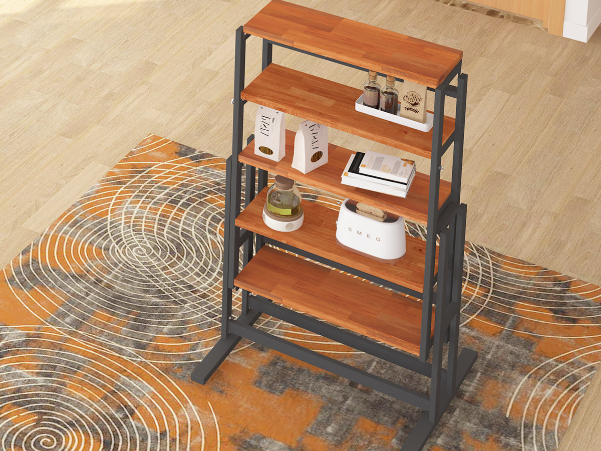 Extendable Dining Table Convertible 2 in 1 Shelf to Table with Metal Frame Industrial and Rustic Style for Small Spaces, Kitchen & Dining Room