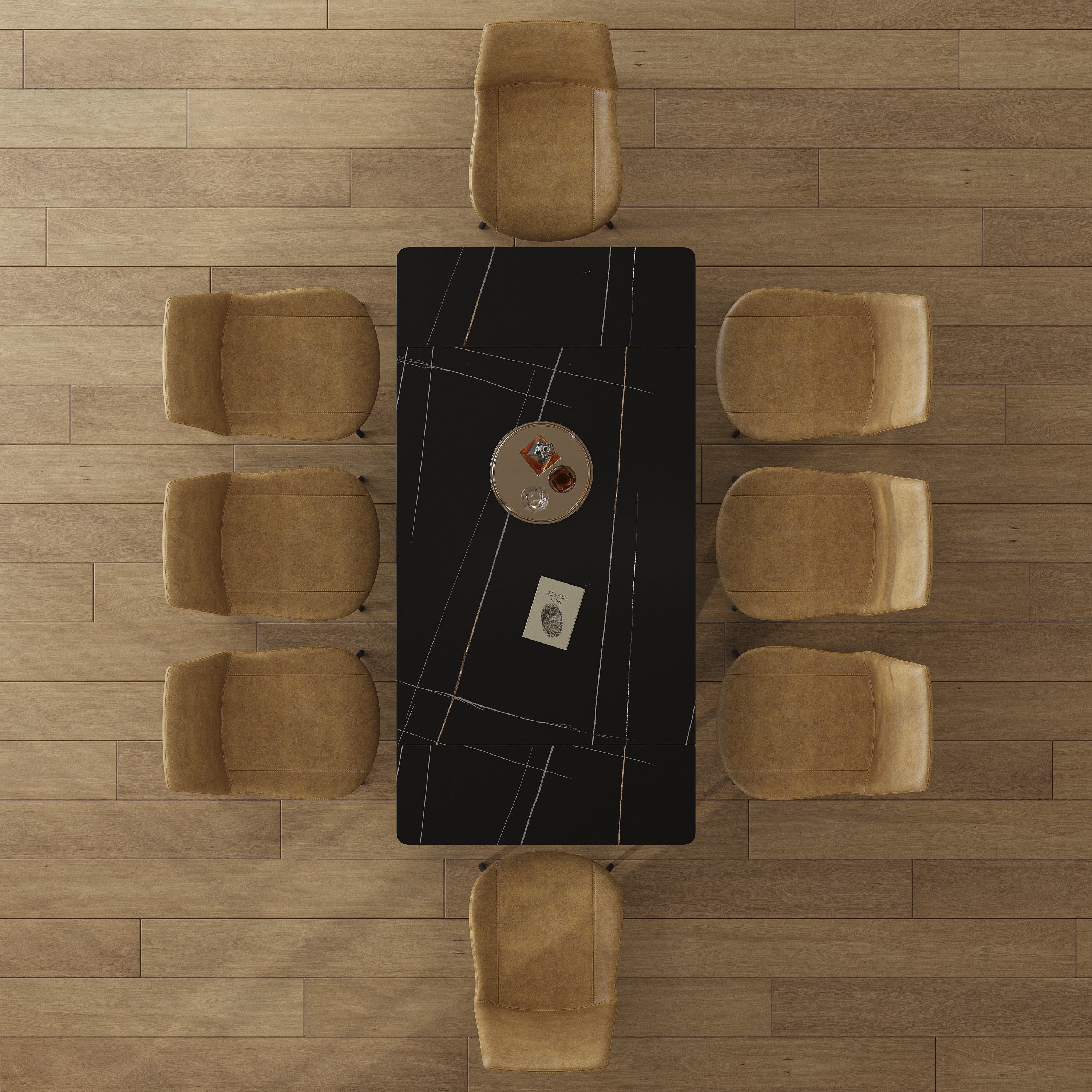 Modern Retractable Sintered Stone Dining Table with Black Carbon Steel Legs, 83 Inches for 6-8 Seats