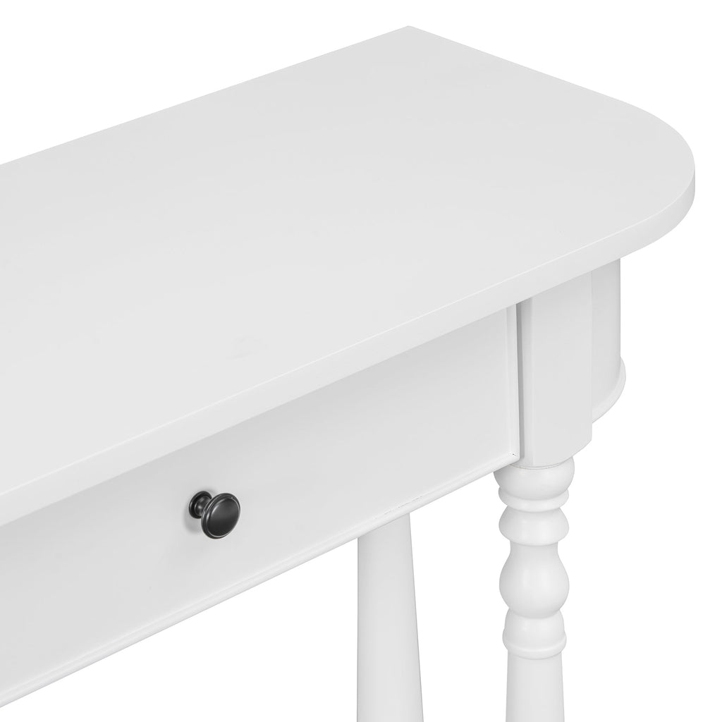TREXM Narrow Console Table with Curved Corner, Retro Entryway Table with Top Drawer and Open Shelf, Sofa Table Console Tables for Entryway, Hallway and Living Room (White)