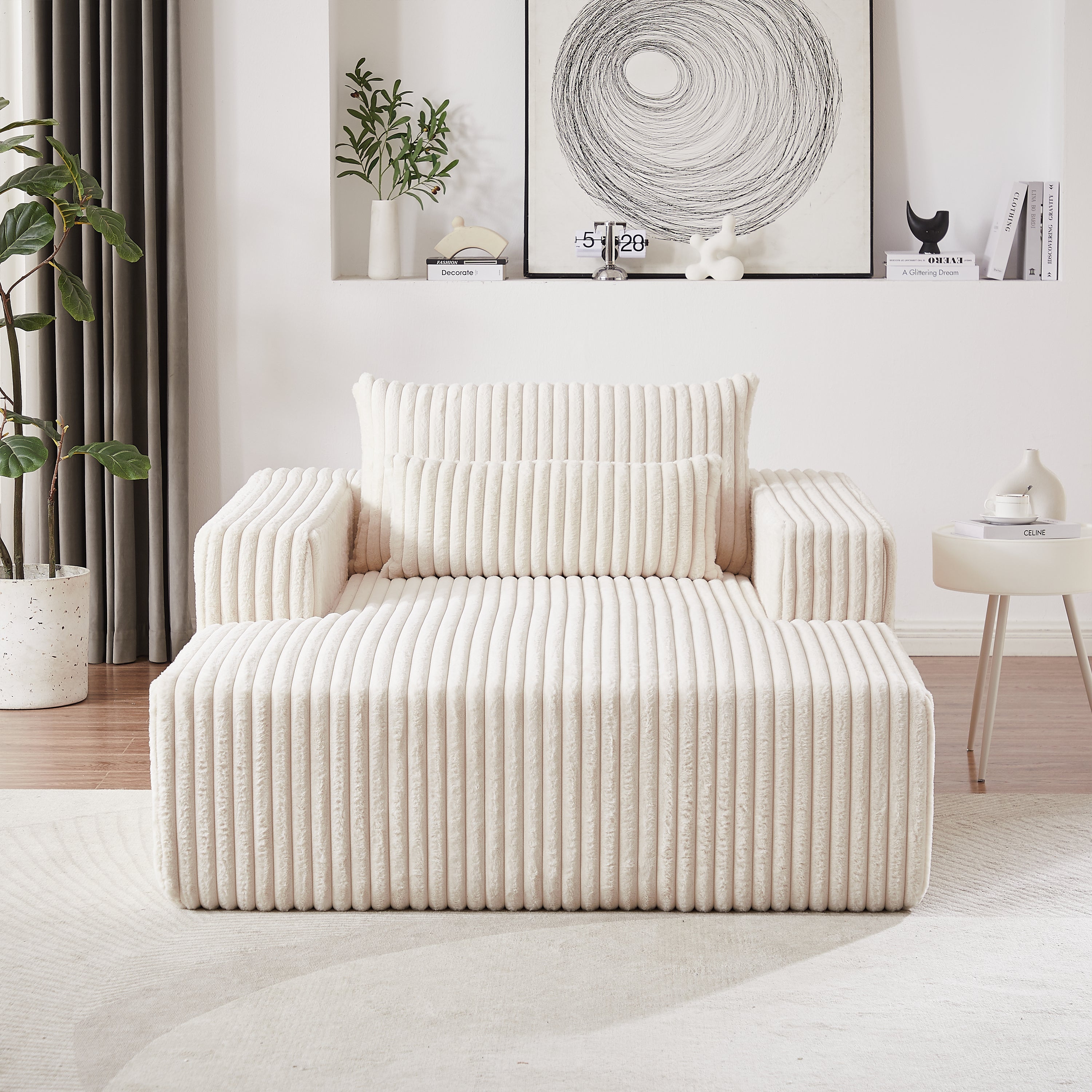 75-Inch Corduroy Sponge Sofa Lounge Chair,No Assembly Required,Fluffy Modern Sleeper Chair for Indoor Living Room Bedroom
