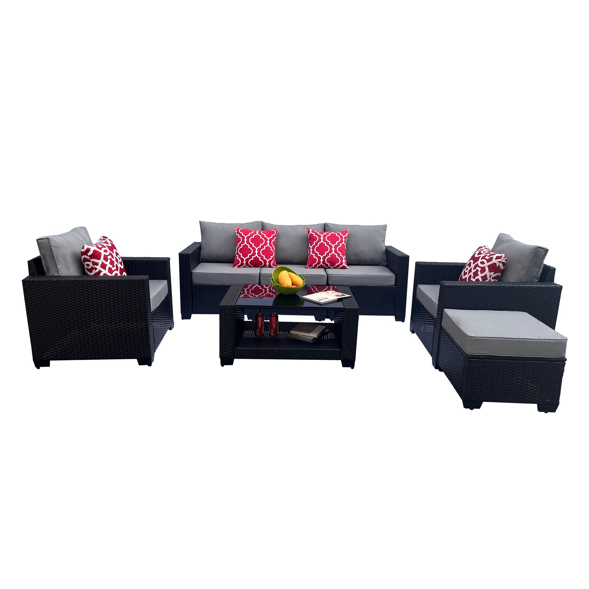 Outdoor Garden Patio Furniture 7-Piece PE Rattan Wicker Cushioned Sofa Sets  and Coffee Table, patio furniture set;outdoor couch;outdoor couch patio furniture;outdoor sofa;patio couch