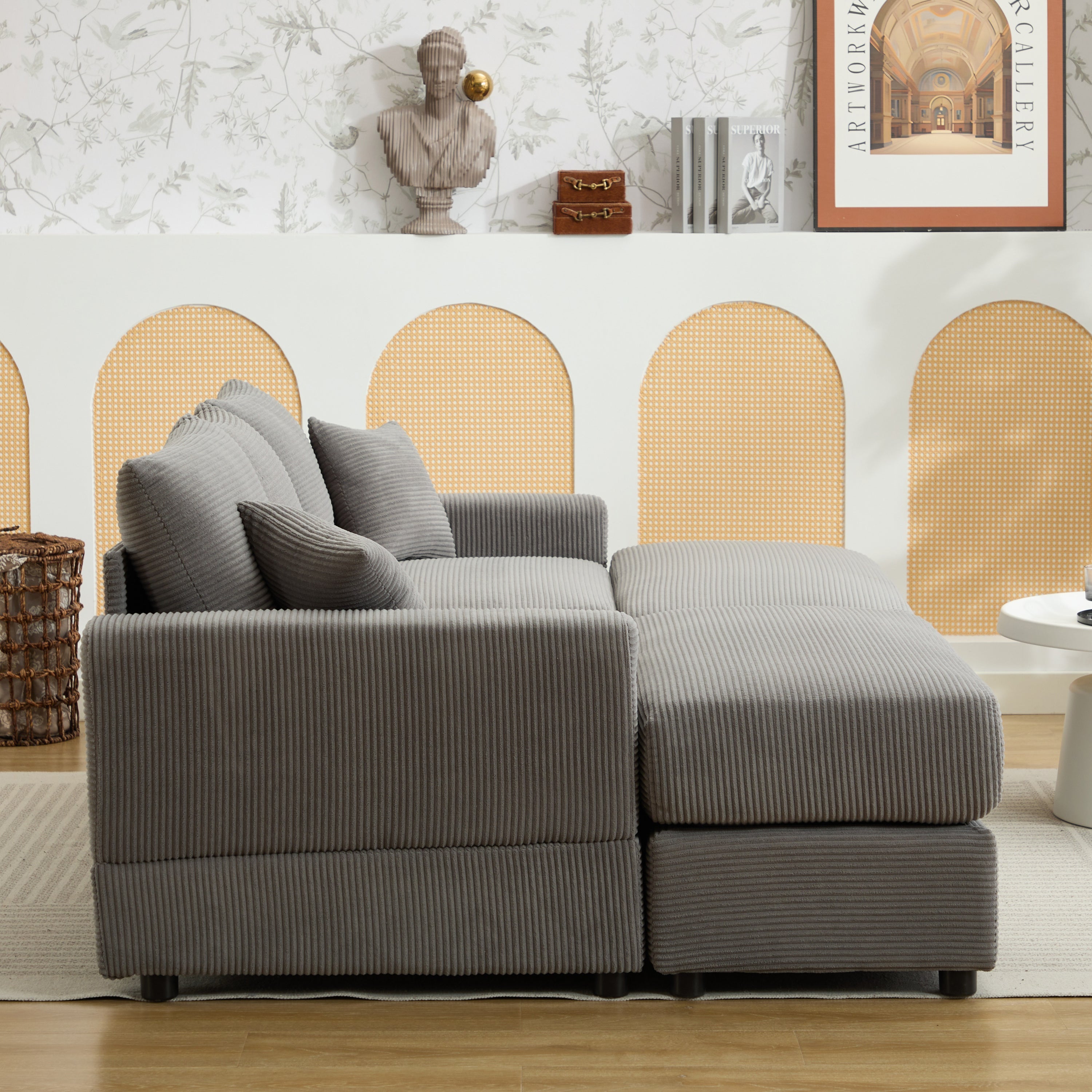 Modern Sectional Couch , 2 Pieces Corduroy Couch Cushion Covers , Soft Stretch Sofa Slipcovers with 2pcs Pillows