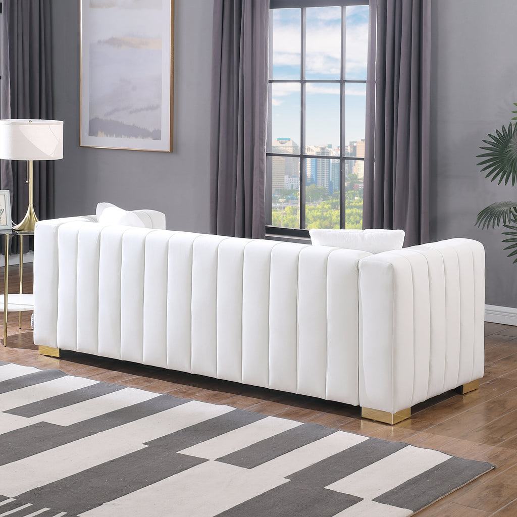 A modern  channel sofa  take on a traditional Chesterfield,White color,3 seater