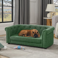 Pet sofa with arc-shaped backrest and armrests, contemporary rectangular pet sofa crafted from breathable linen  cozy soft cushion dog sofa --GREEN