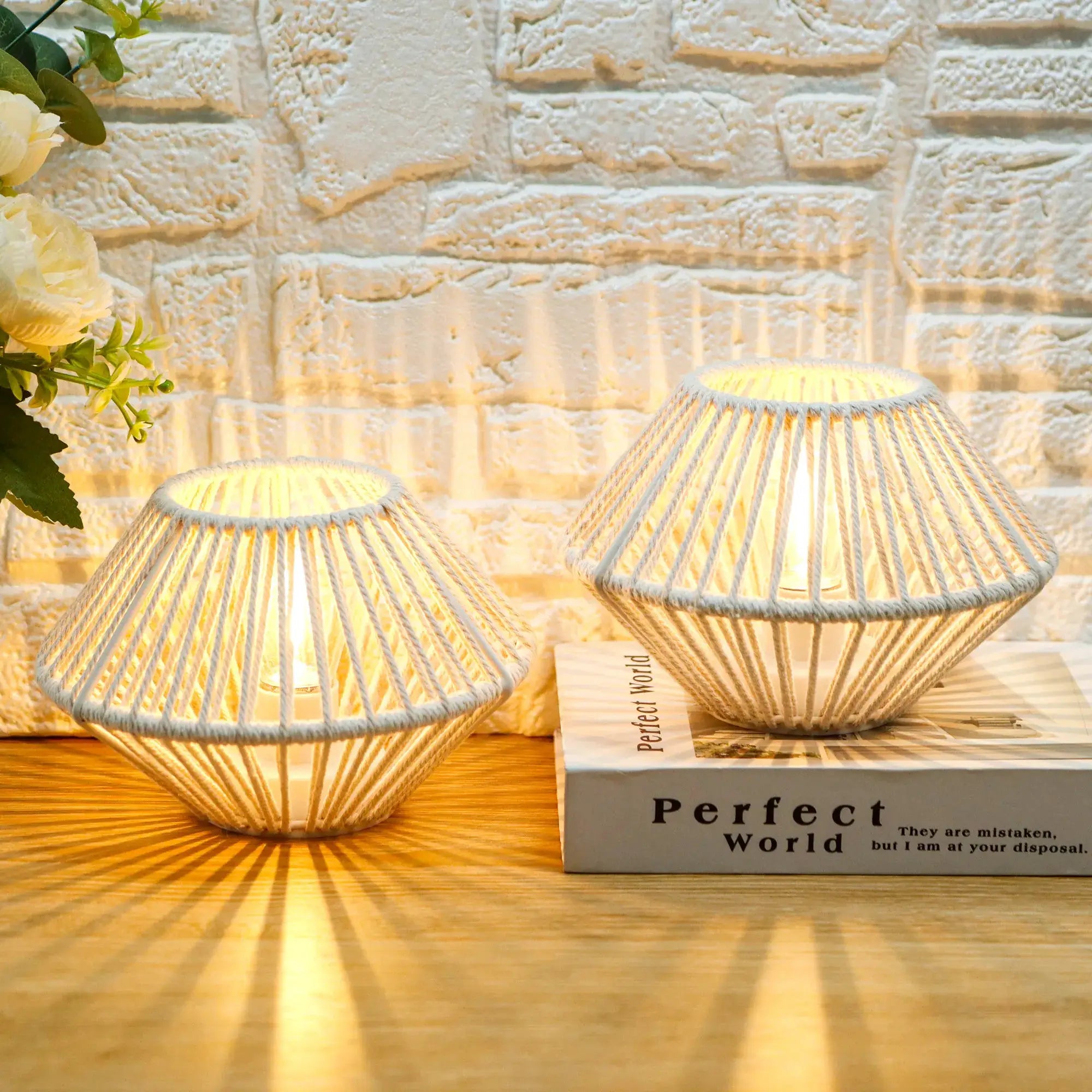 Woven cotton rope table lamps set of 2 by JHY DESIGN, natural beige