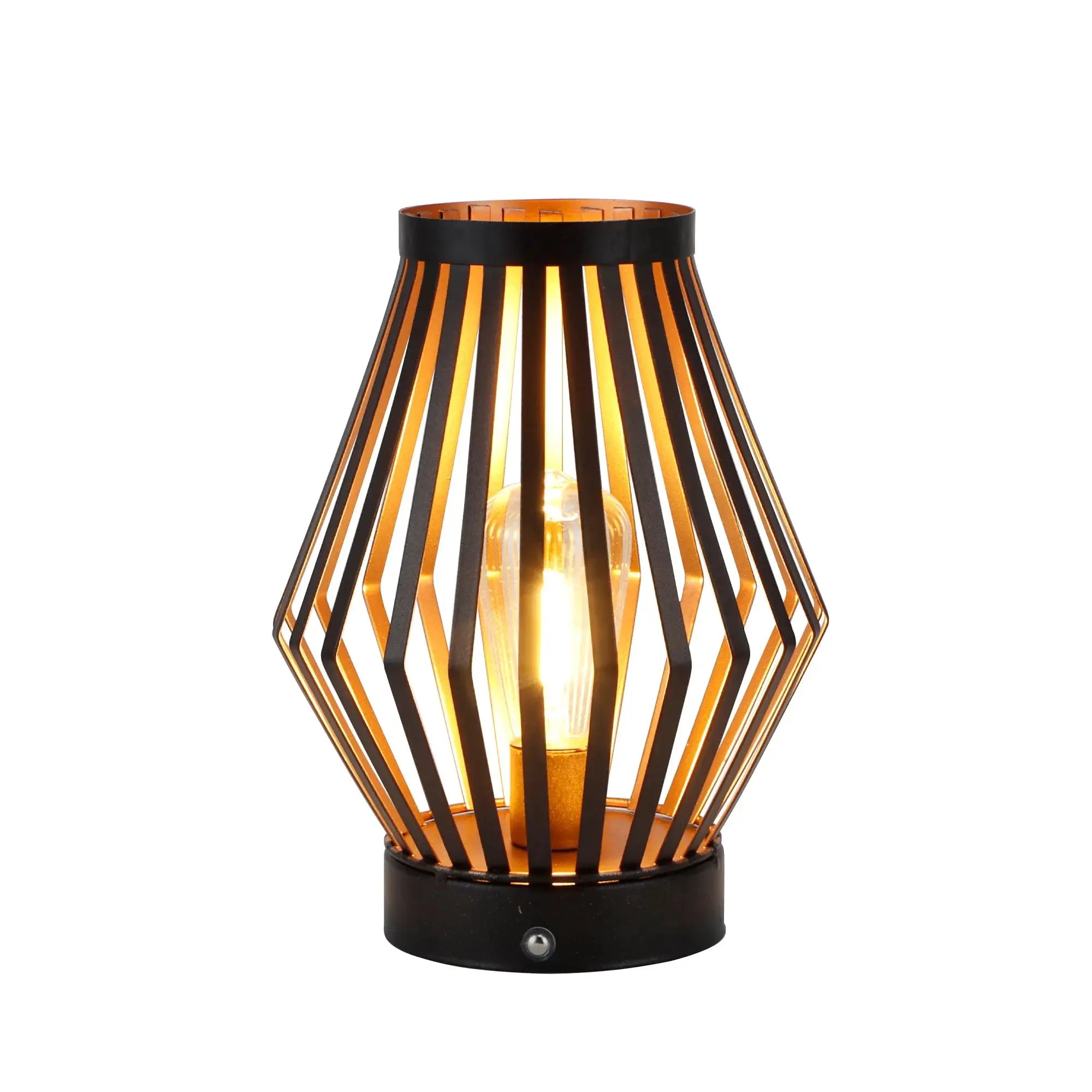 Set of 2 Dimmable Bedside Table Lamps by JHY DESIGN with black metal cage and warm amber glow.