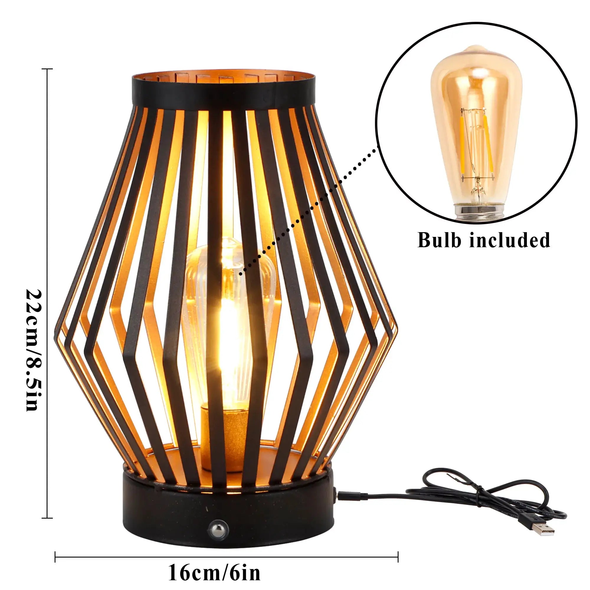 Set of 2 JHY DESIGN dimmable bedside table lamps with black metal cage