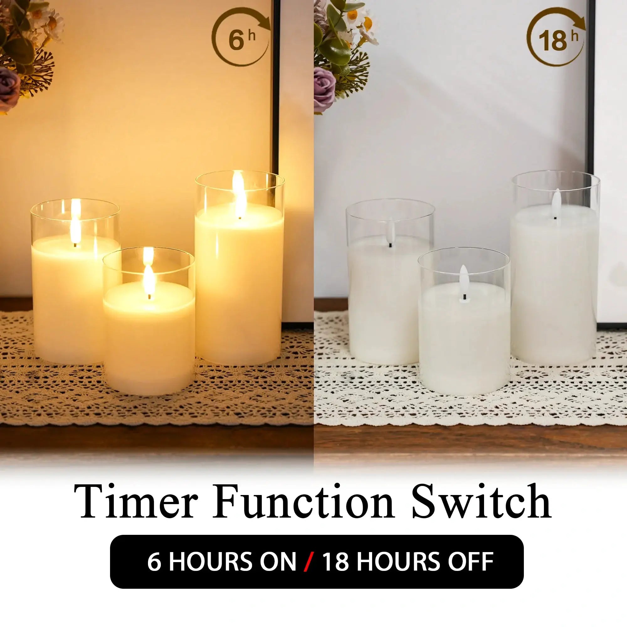 Glass Wax Flameless LED Candles set of 3 by JHY DESIGN in clear glass holders