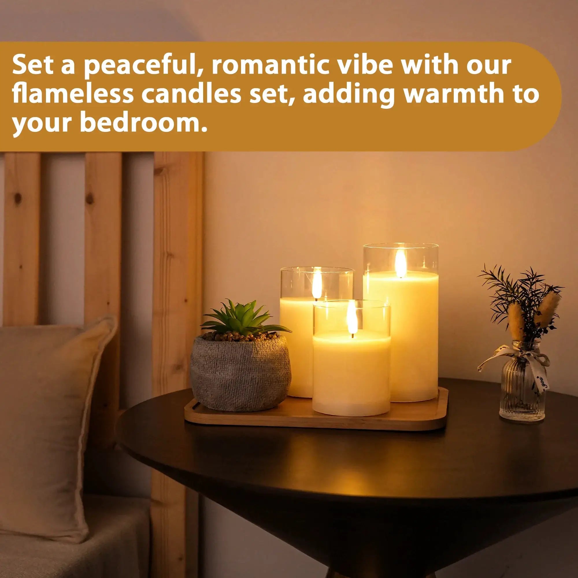 JHY DESIGN Glass Wax Flameless LED Candles set of 3 in glass hurricane holders