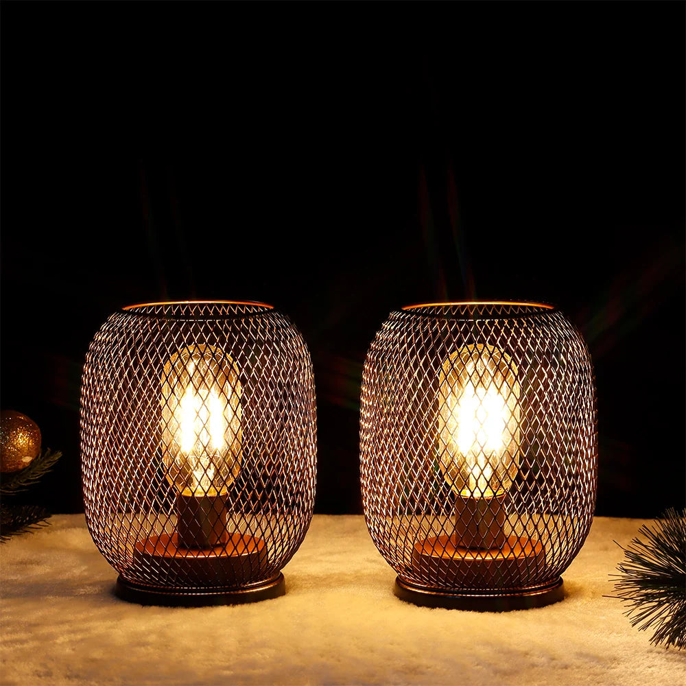 Set of 2 Tall Battery Powered Outdoor Table Lamp