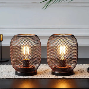 Set of 2 JHY DESIGN battery-powered outdoor table lamps with brown metal mesh shades