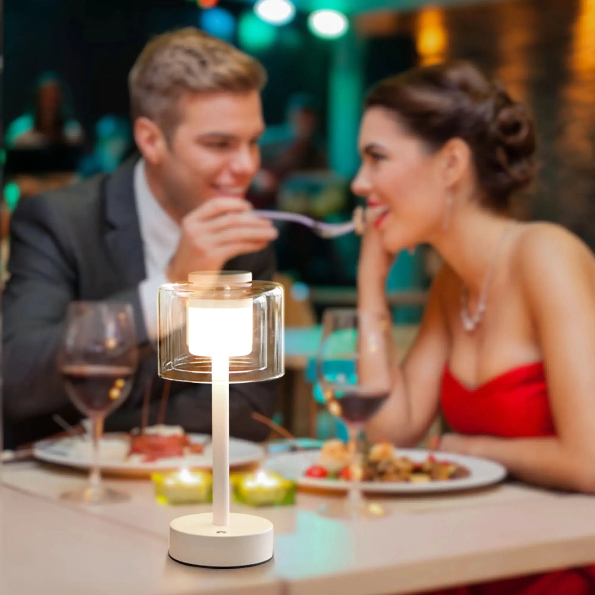 11in H 3-Way Dimmable Rechargeable Table Lamp by JHY DESIGN with glass shade