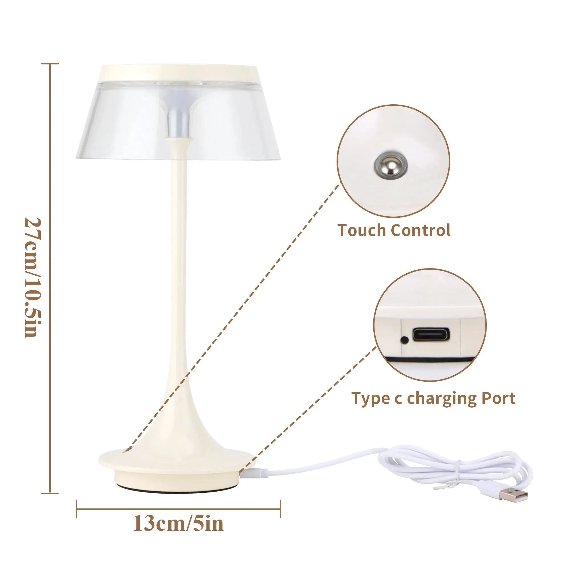 Nightstand lamp by JHY DESIGN, battery-operated with 3-color dimmable light; cream finish, USB-C cable included