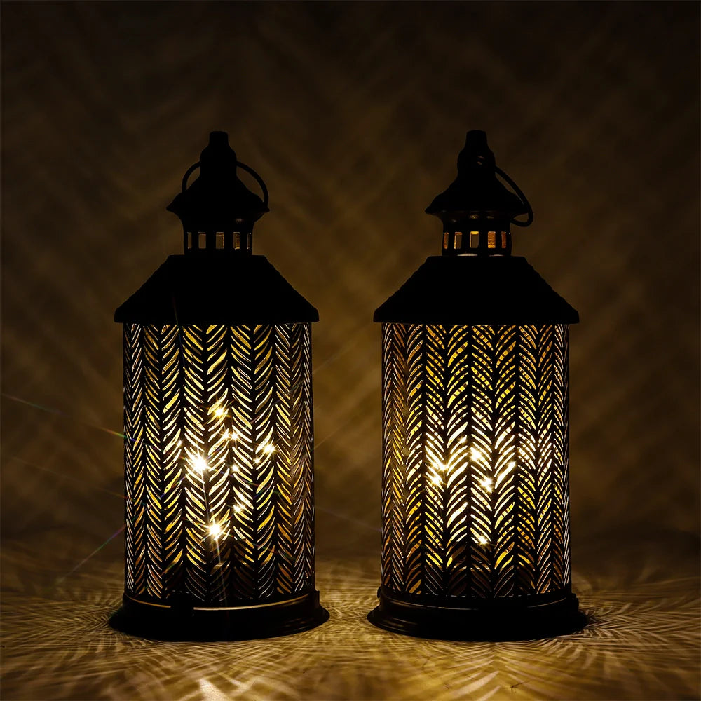  Set of 2-10.5" H Metal Table Lamps (Bamboo Leaves)