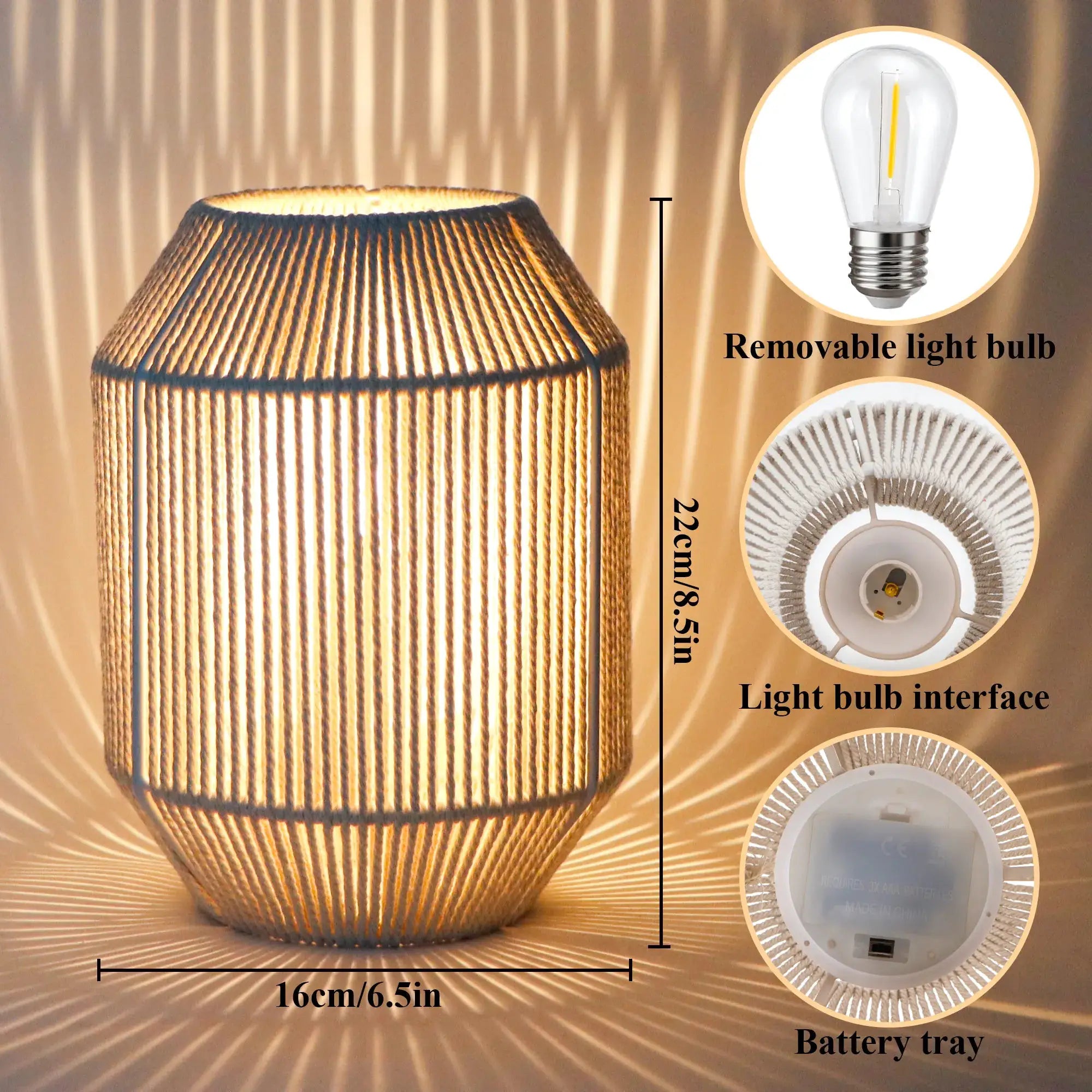 Woven shade table lamp set of 2, beige-brown, battery-operated