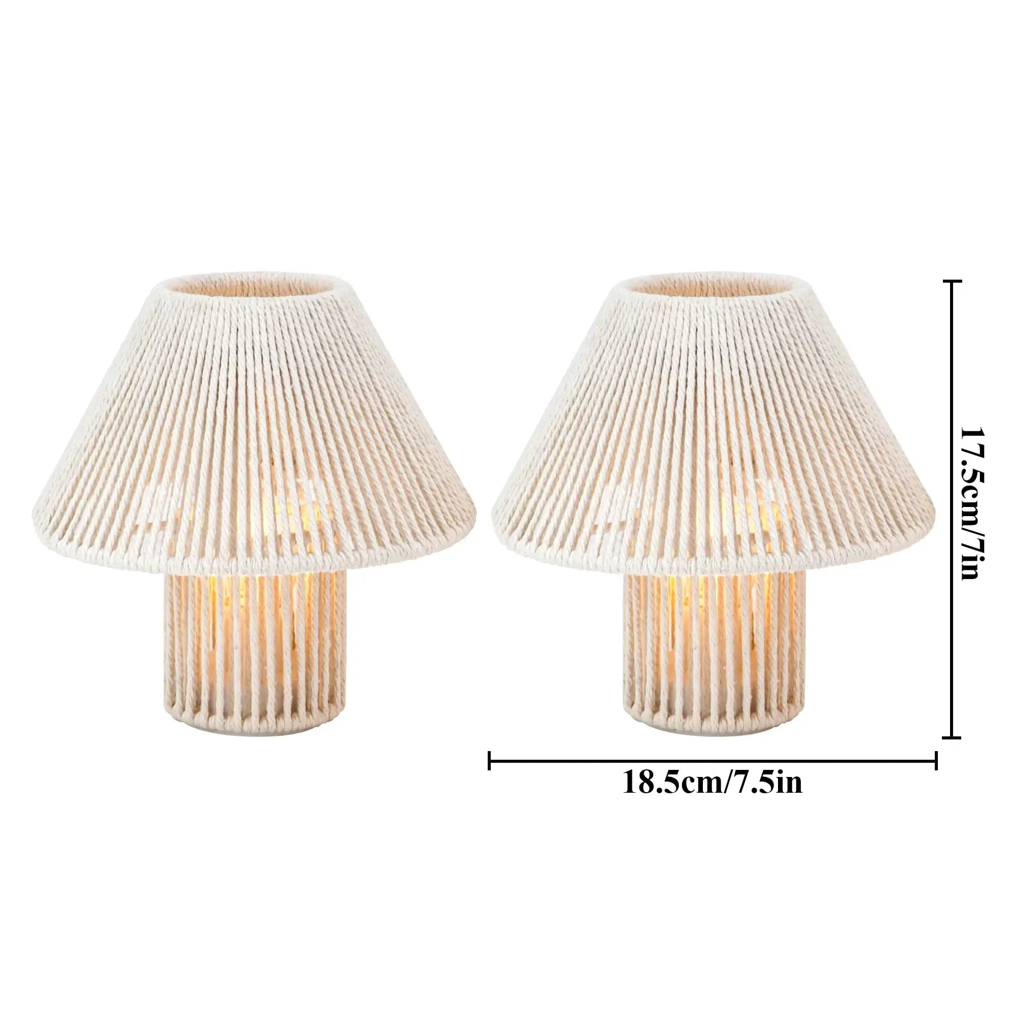 Set of 2 woven cotton rope LED cordless table lamps by JHY DESIGN, boho style.