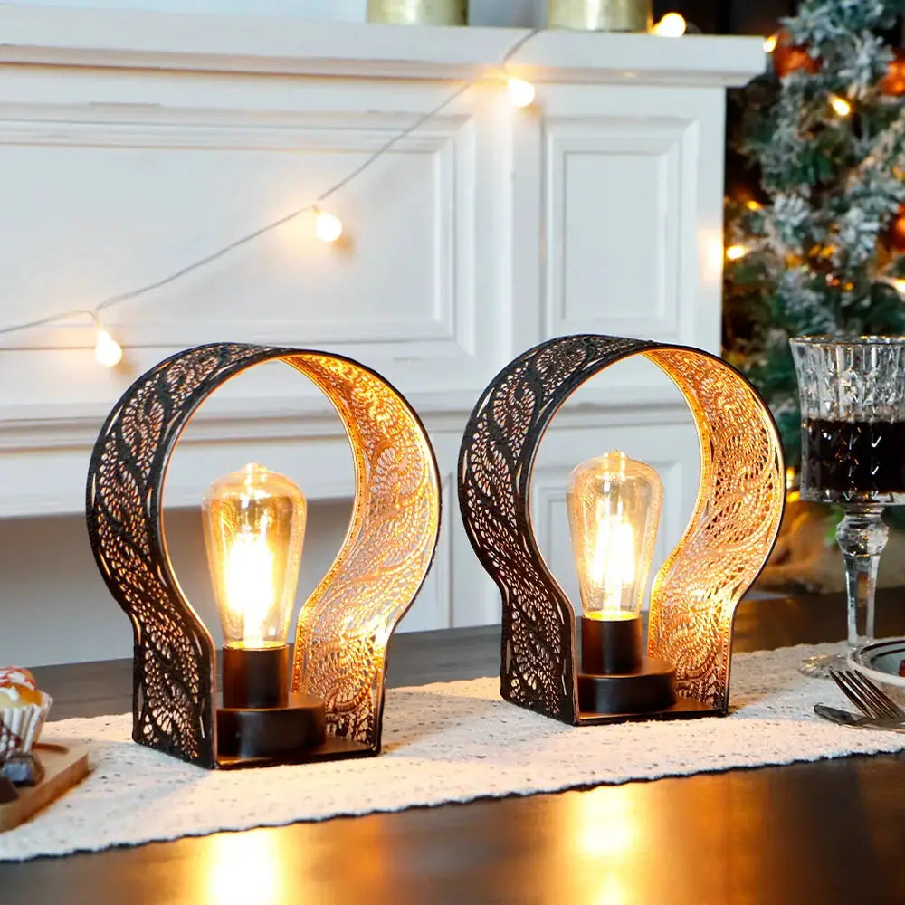 Set of 2 black metal lace wall sconce lamps, battery operated, by JHY DESIGN