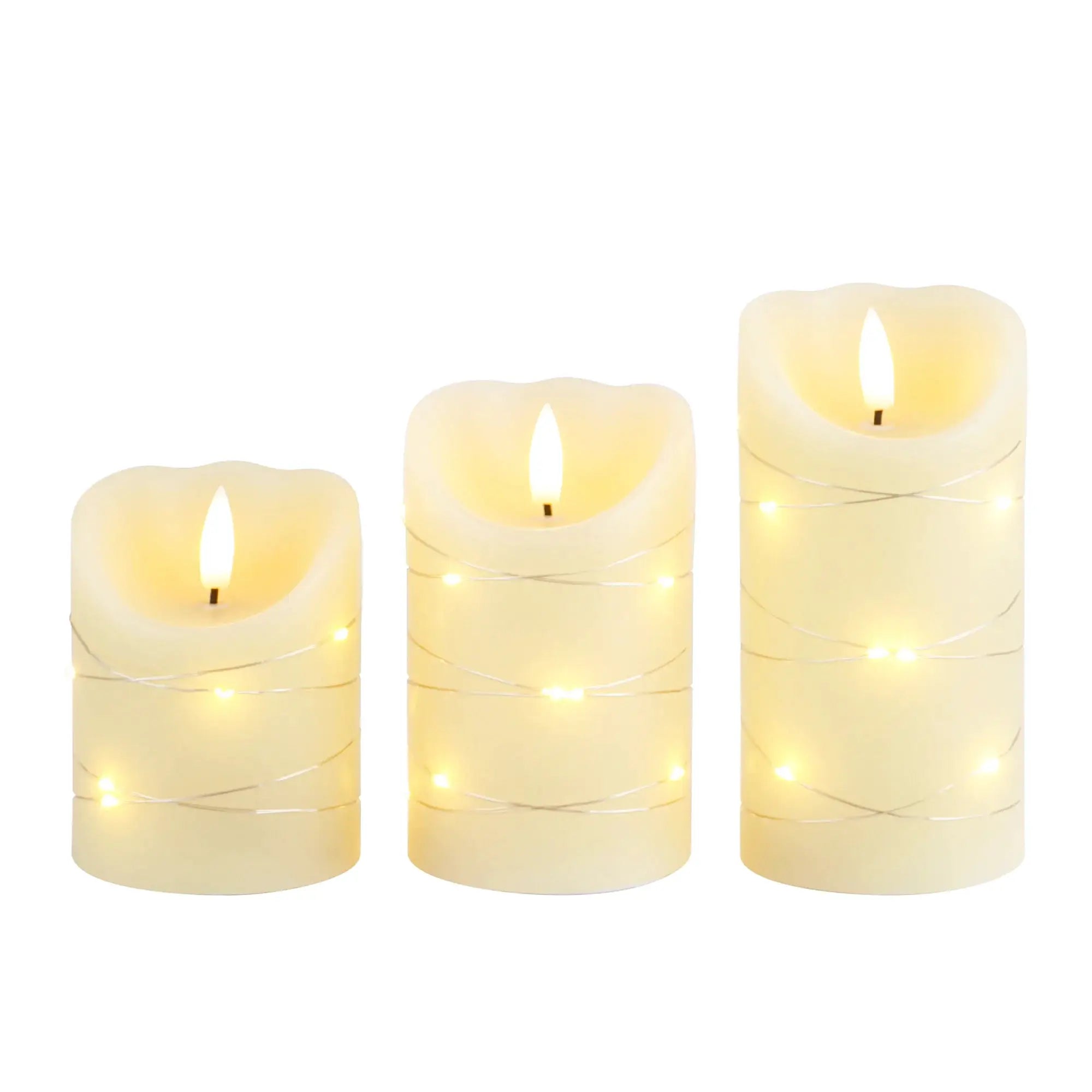 Set of 3 flickering flameless real-wax LED candles by JHY DESIGN in ivory