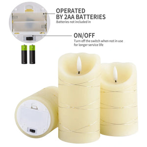 Set of 3 flickering flameless real-wax LED candles in ivory with on/off switch