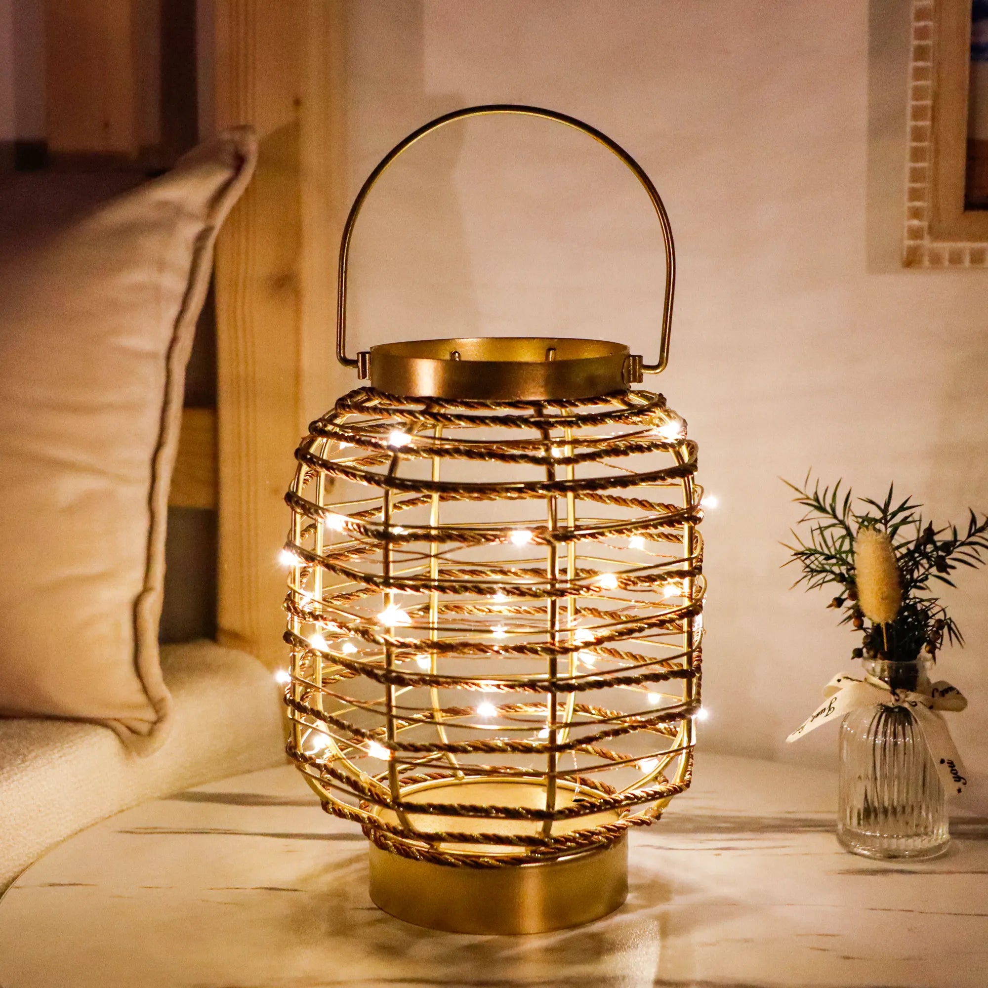 7.7 in H metal cage cordless LED table lamp in gold by JHY DESIGN