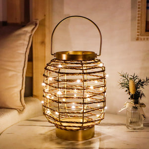 7.7 in H metal cage cordless LED table lamp in gold by JHY DESIGN