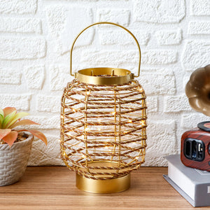 Metal cage LED cordless table lamp, gold finish, 7.7-inch tall, JHY DESIGN