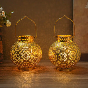 Set of 2 Moroccan-style gold-toned metal table lamps, battery-operated, JHY DESIGN
