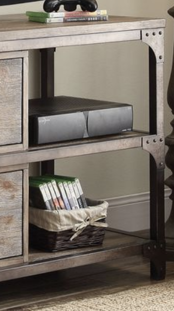 Gorden Weathered Oak Finish & Antique Silver Metal TV Stand