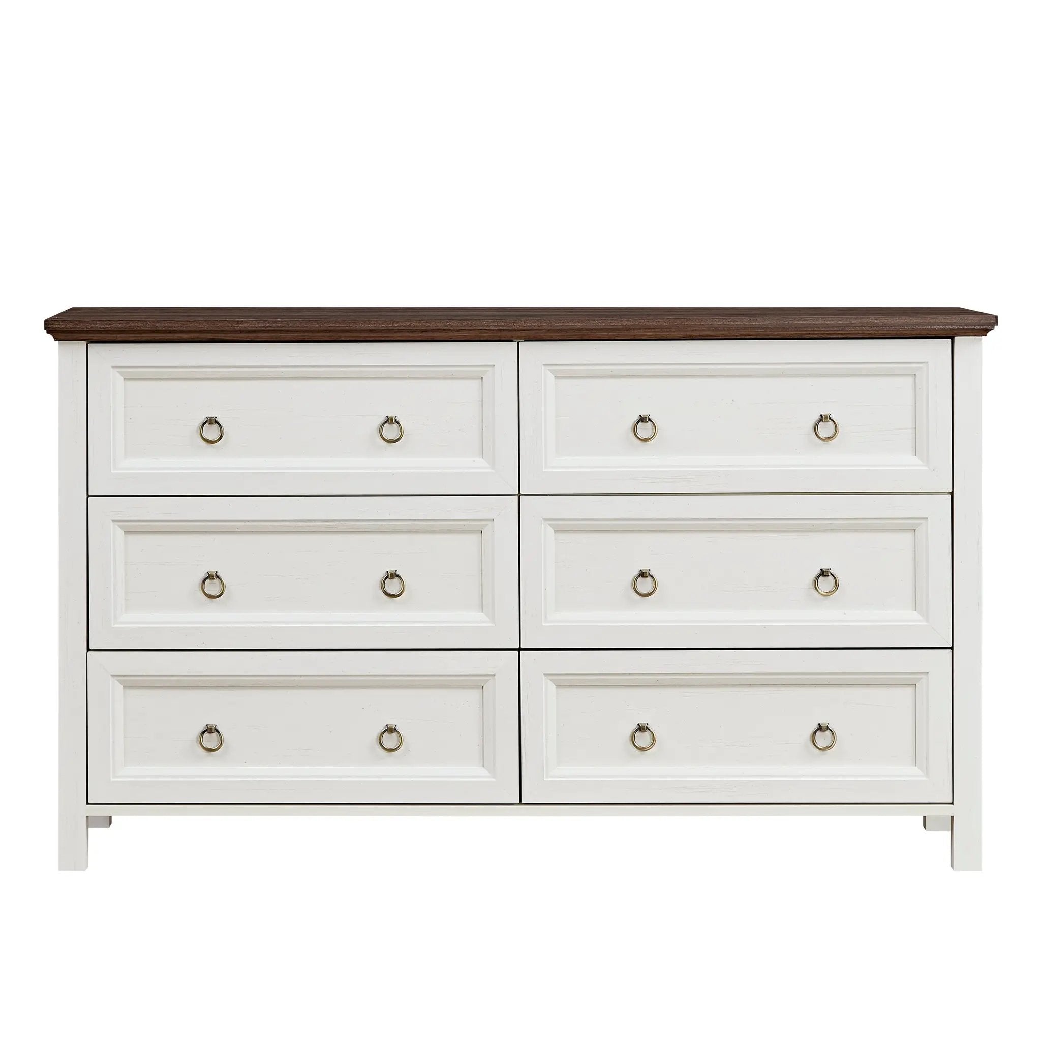 Farmhouse 6 Drawers Dresser for Bedroom, Wood Rustic Wide Chest of Drawers, Storage Dressers Organizer for Bedroom, Living Room, Hallway