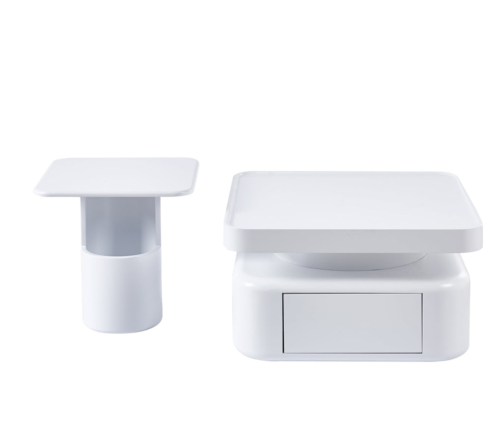 2 Pieces White MDF Square Coffee Table Set for Living Room, Bedroom