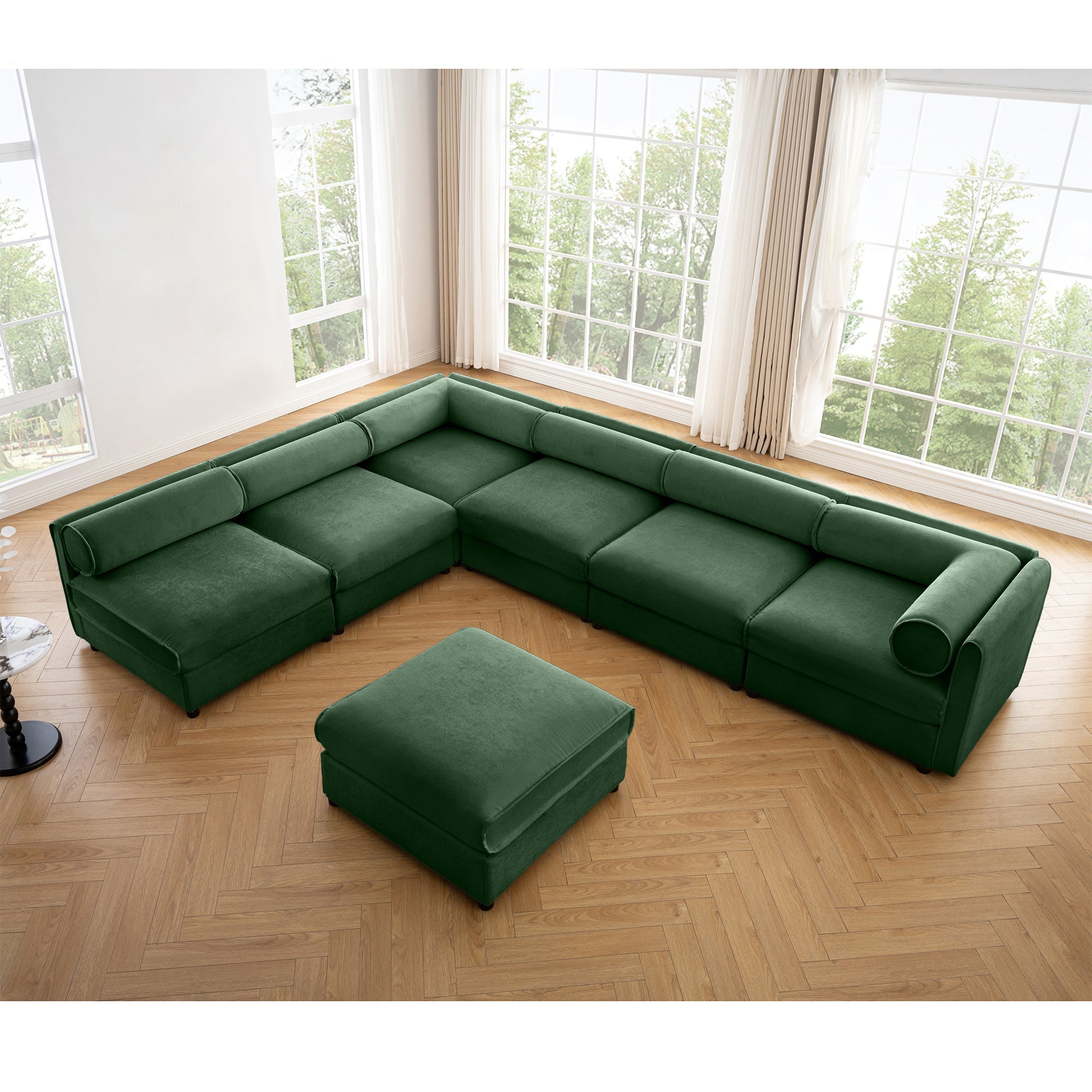Modern 6-Piece Modular Sectional Sofa with Storage Soft Green Chenille Fabric  Contemporary Cylindrica Design for Living Room