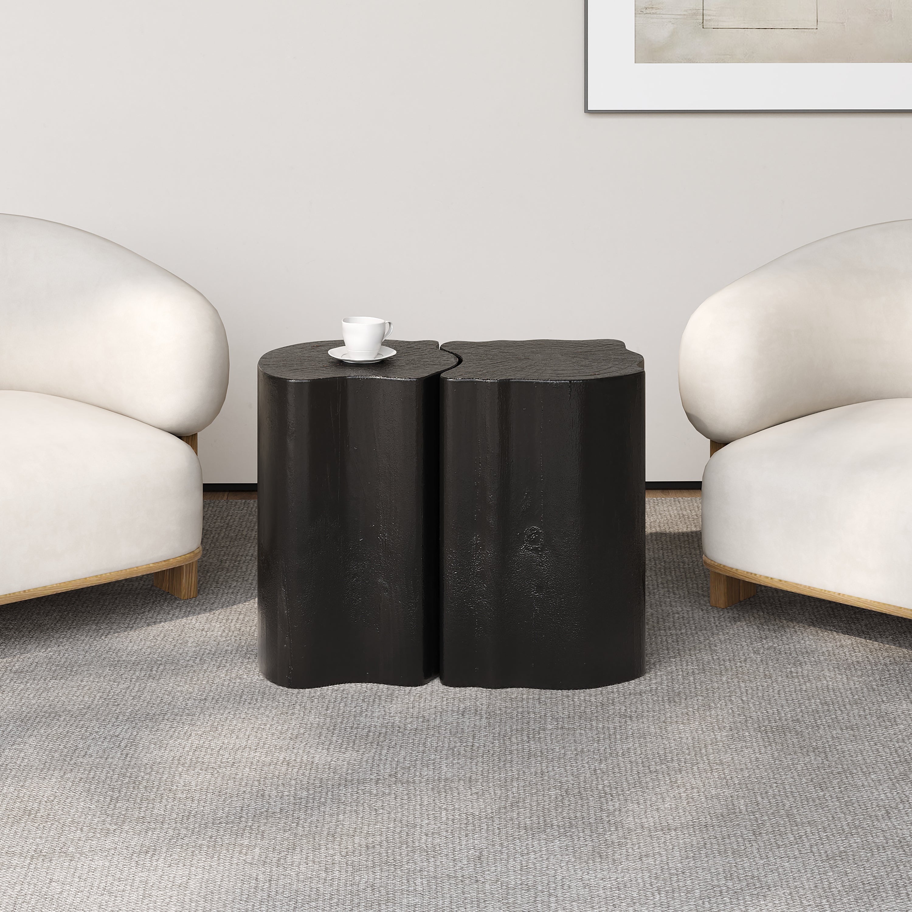 2-in-1 Irregular MGO End Table, Split Design, Small Space Friendly,Indoor Outdoor Use,Black Color
