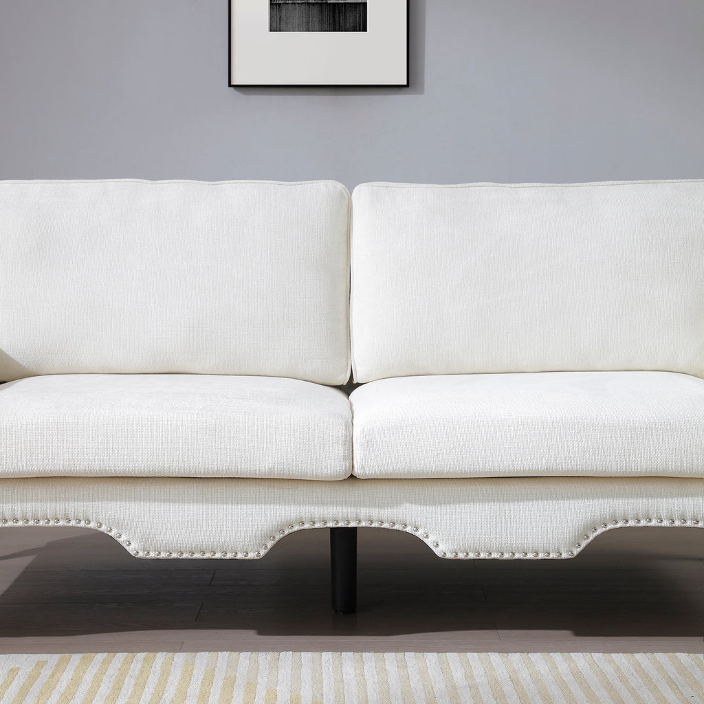 80-Inch Modern Velvet 3 seat Sofa with Wooden Legs & Crystal button and Copper Nail, Tufted Backrest, Perfect for Living Room, Bedroom, or Office (Beige)