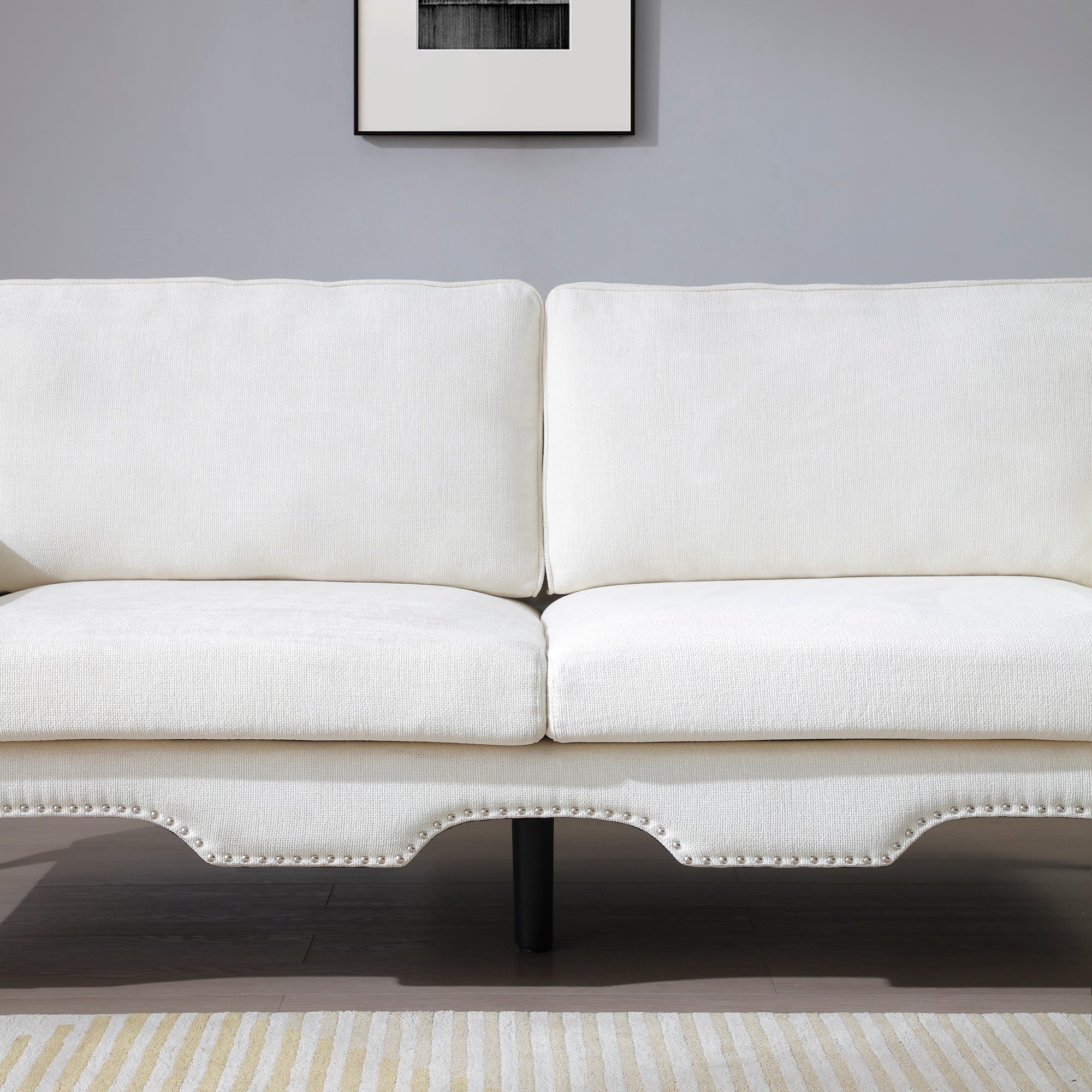 80-Inch Modern Velvet 3 seat Sofa with Wooden Legs & Crystal button and Copper Nail, Tufted Backrest, Perfect for Living Room, Bedroom, or Office (Beige)