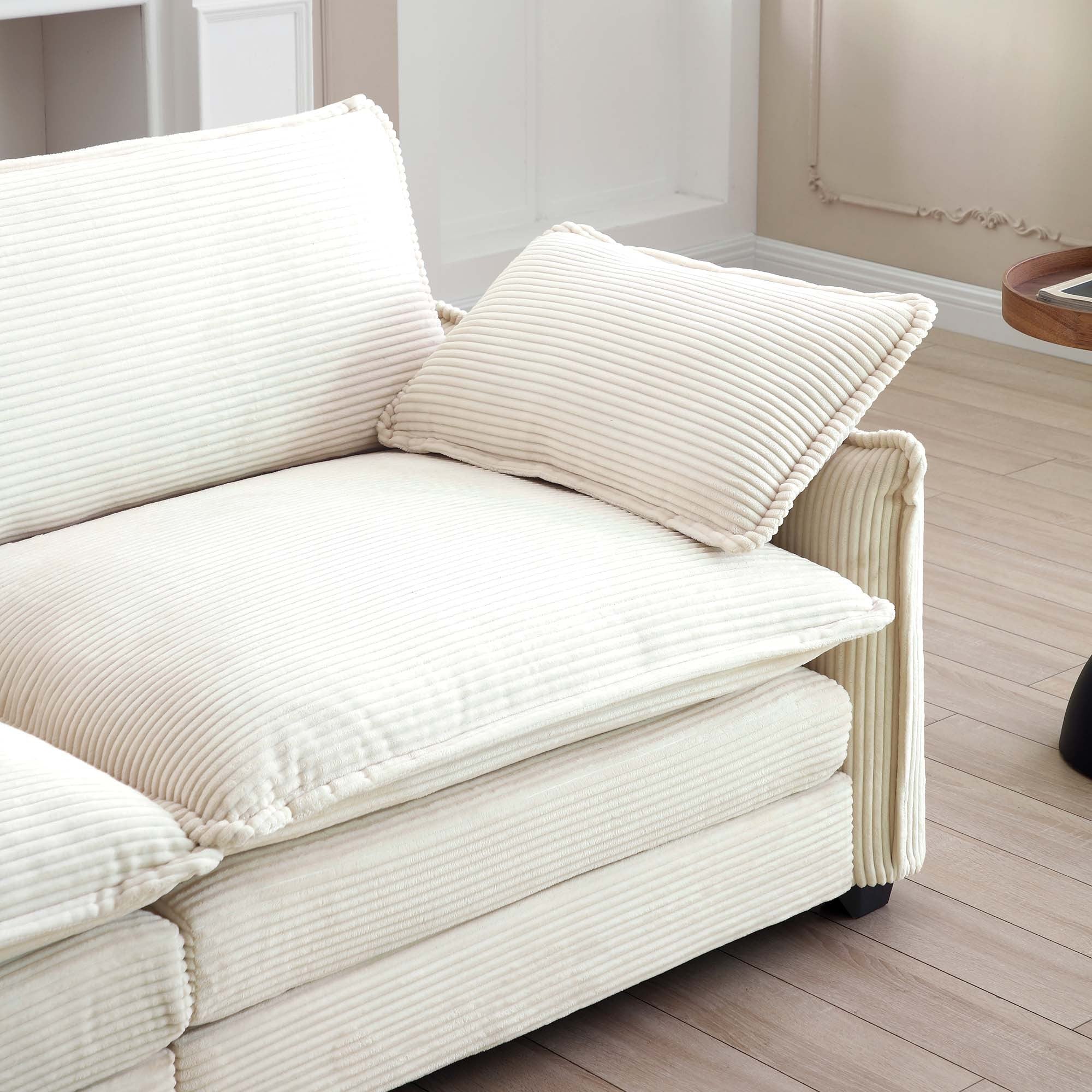 Modern Living Room Sofa 3 Pieces Set, Two 2-Seater Sofas and One 3-Seater Sofas, Upholstery Large Deep Seat Sofa with sofat Cushion and Pillowss, Beige Corduroy