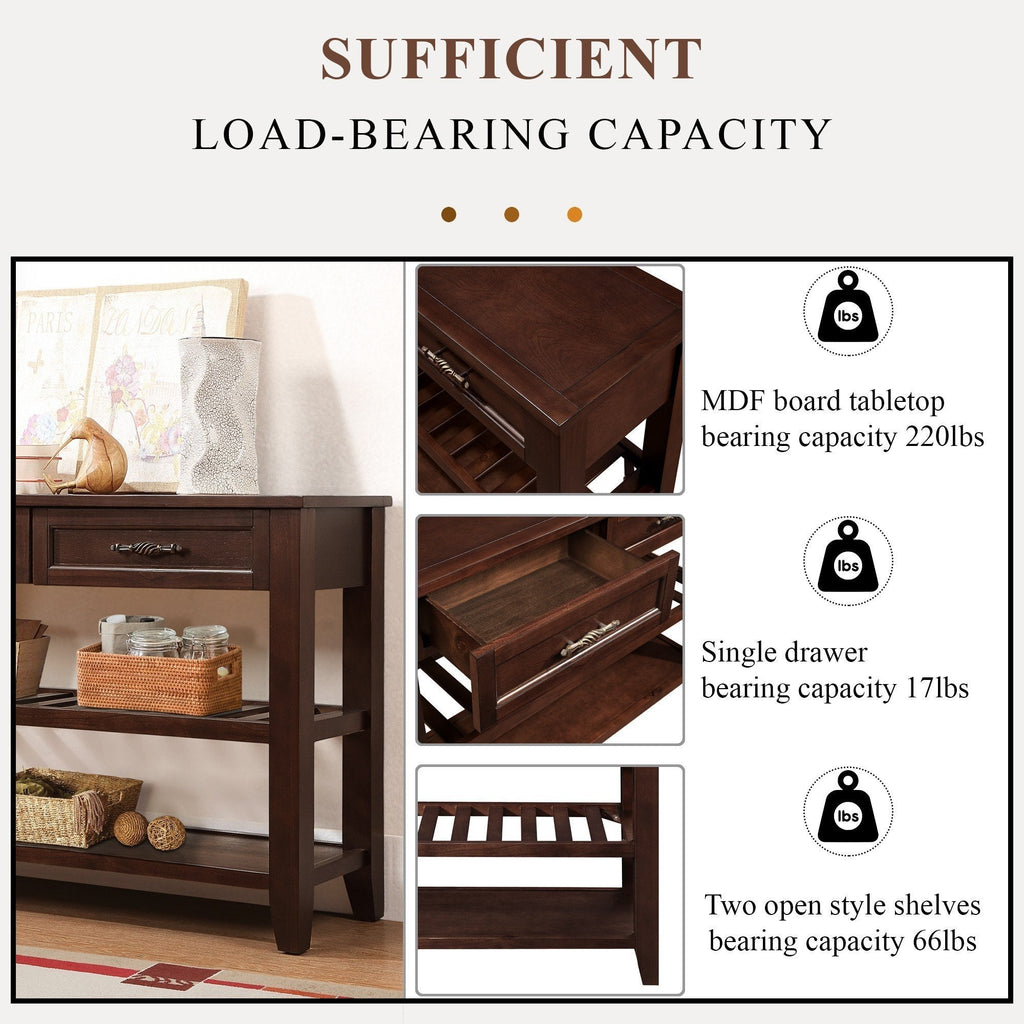 Console Sofa Table with 2 Storage Drawers and 2 Tiers Shelves, Mid-Century Style 42'' Solid Wood Buffet Sideboard for Living Room Furniture Kitchen Dining Room Entryway Hallway, Espresso