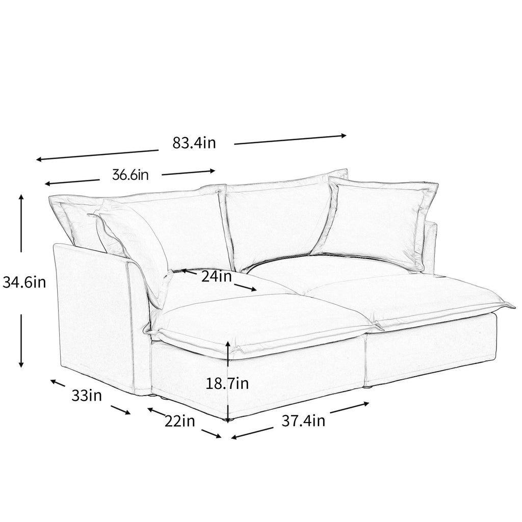 Slipcovered Sofa 2 Seater Sofa    With 2 Ottomans, 2 Seater Sleeper Sofa Bed Home Theater Oversized Sofa For Living Room, Chenille, orange