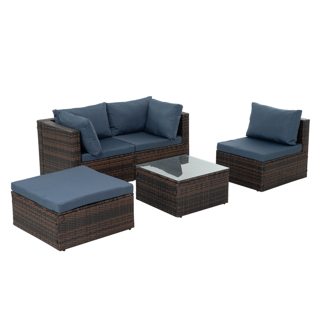 Patio Furniture, Outdoor Furniture, Seasonal PE Wicker Furniture, 5 Set Wicker Furniture With Tempered Glass Coffee Table