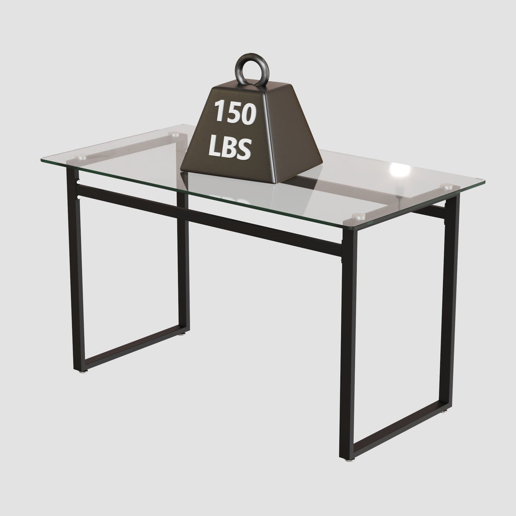 Modern Minimalist Rectangular Glass Dining Table for 4-6 with Tempered Glass Tabletop and Black Chrome Metal Legs