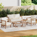 5-Pieces Acacia Wood Patio Furniture Set, Outdoor Furniture with Coffee Table, Patio Conversation Set Deep Seating with Soft Cushion, Porch Chairs for Garden, Backyard Porch Balcony, Brown wash, Beige