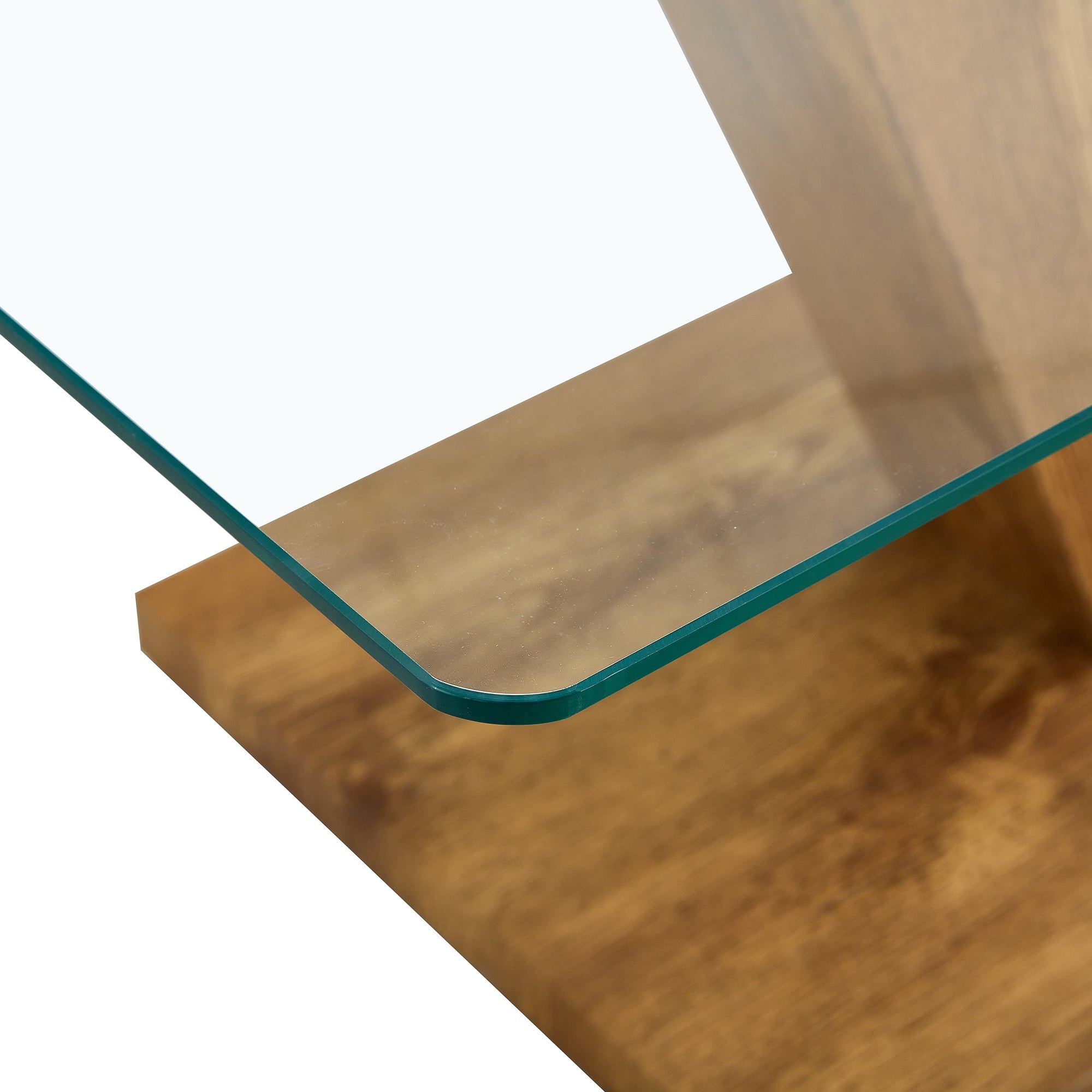 A modern minimalist style coffee table. Transparent tempered glass tabletop with wooden MDF columns. Suitable for living room and dining room.  CT-V