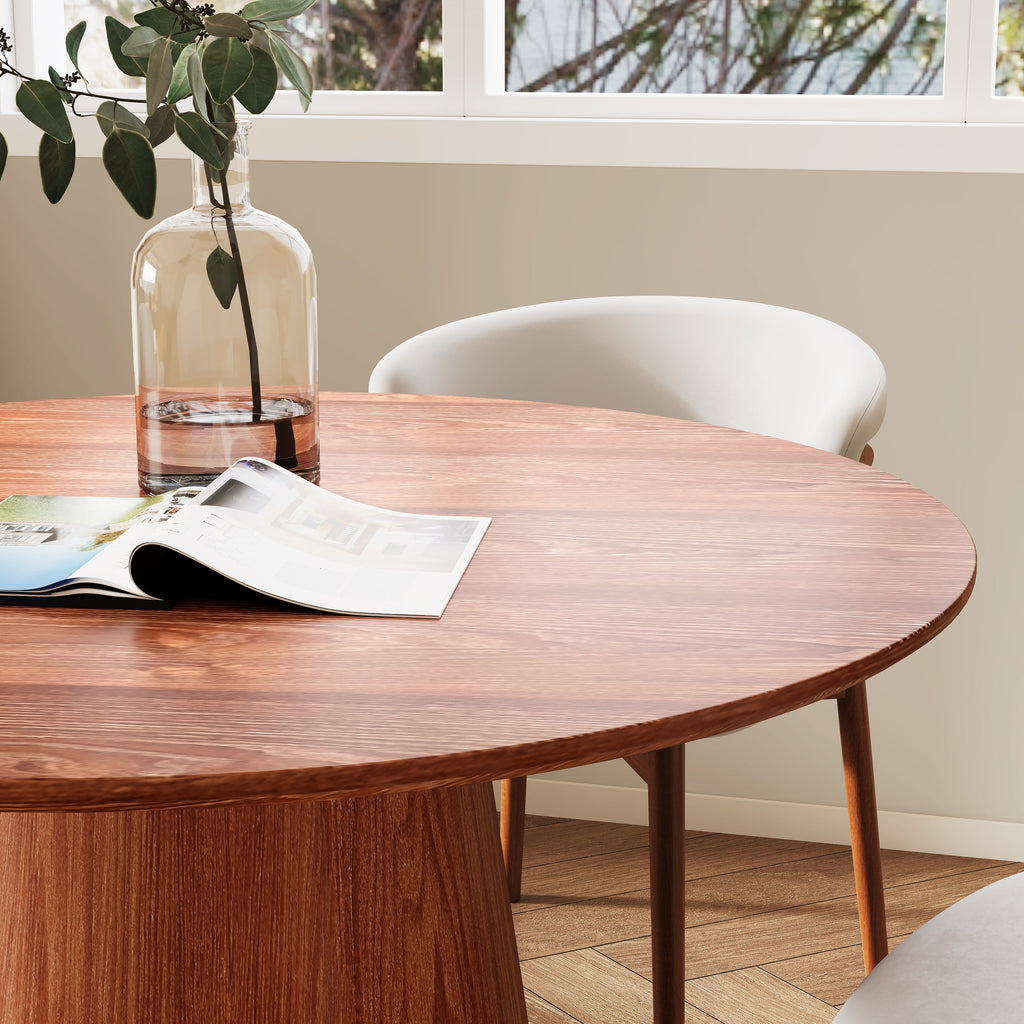 43' Round Walnut Color Solid Wood Small Dining Table with Solid Wood Tabletop For 2-4 People