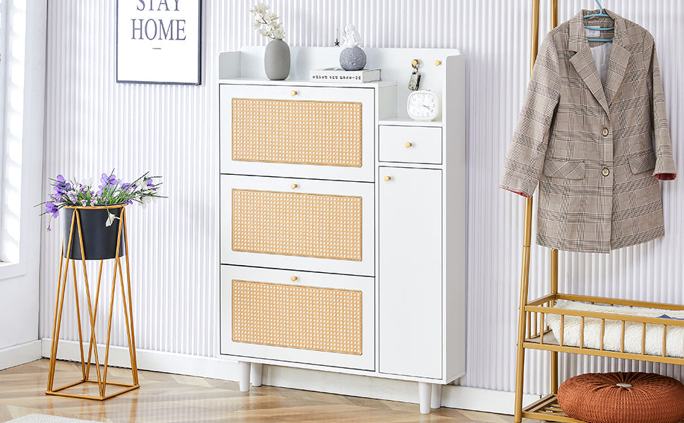 Modern minimalist storage cabinet, Japanese rattan shoe cabinet, bed top cabinet, small home furniture. Suitable for corridors and living rooms. GZ-DI-03