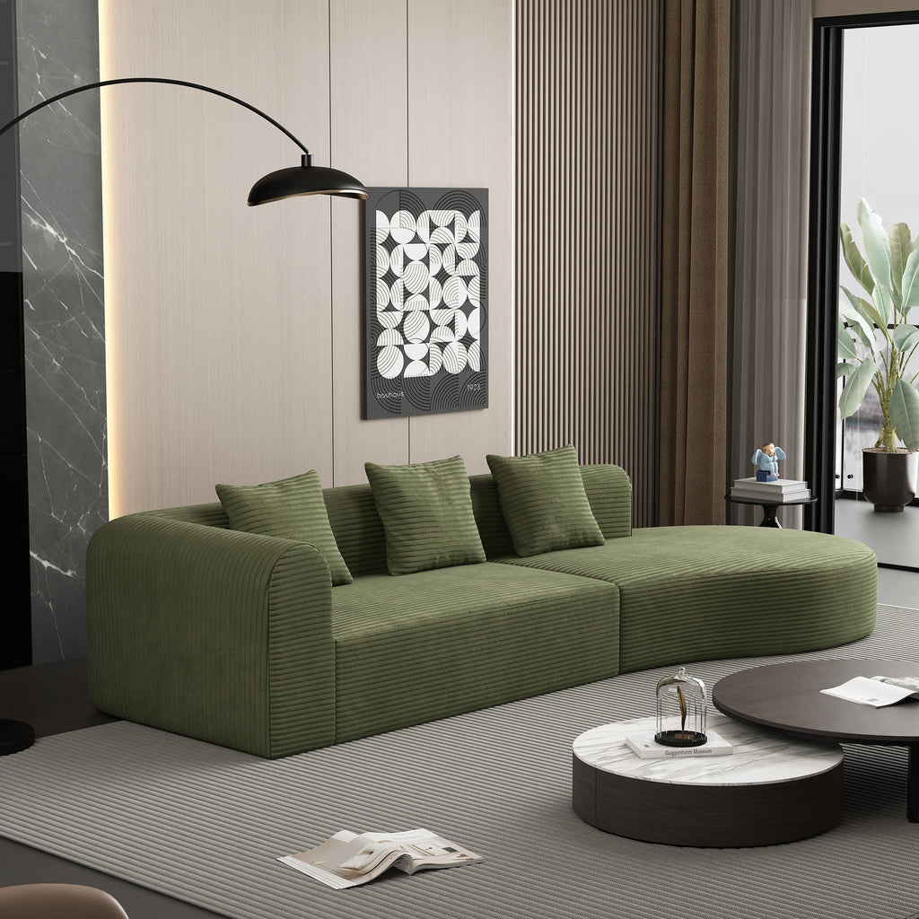 123*37 inch extra large deep modular sofa, cloud sofa 4-person sofa, can sit or lie down, living room corduroy modular sofa, no assembly required, green
