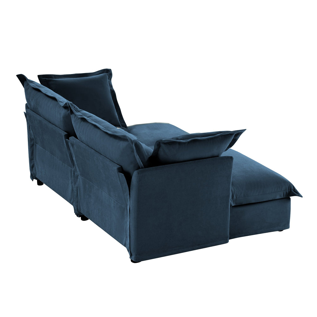 Slipcovered Sofa 2 Seater Sofa    With 2 Ottomans, 2 Seater Sleeper Sofa Bed Home Theater Oversized Sofa For Living Room, Chenille, Blue