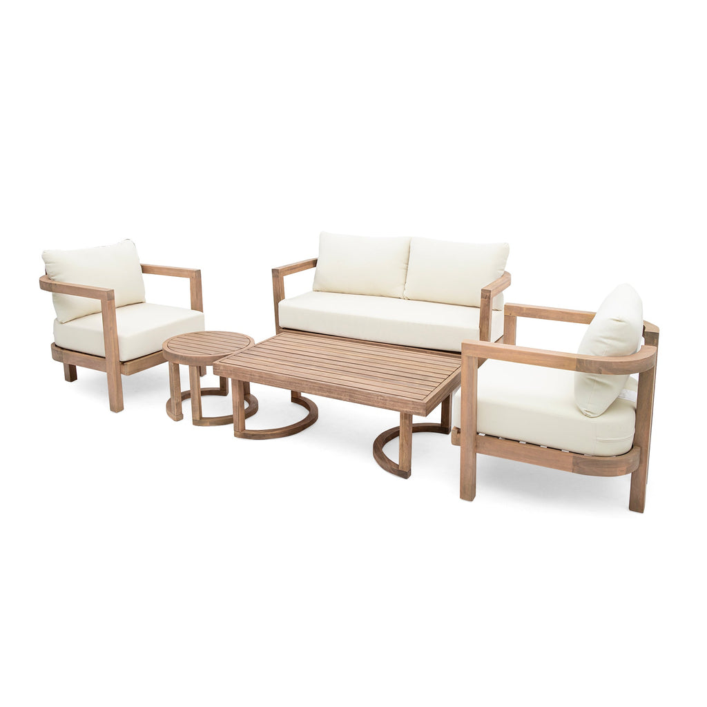 5-Pieces Acacia Wood Patio Furniture Set, Outdoor Furniture with Coffee Table, Patio Conversation Set Deep Seating with Soft Cushion, Porch Chairs for Garden, Backyard Porch Balcony, Brown wash, Beige