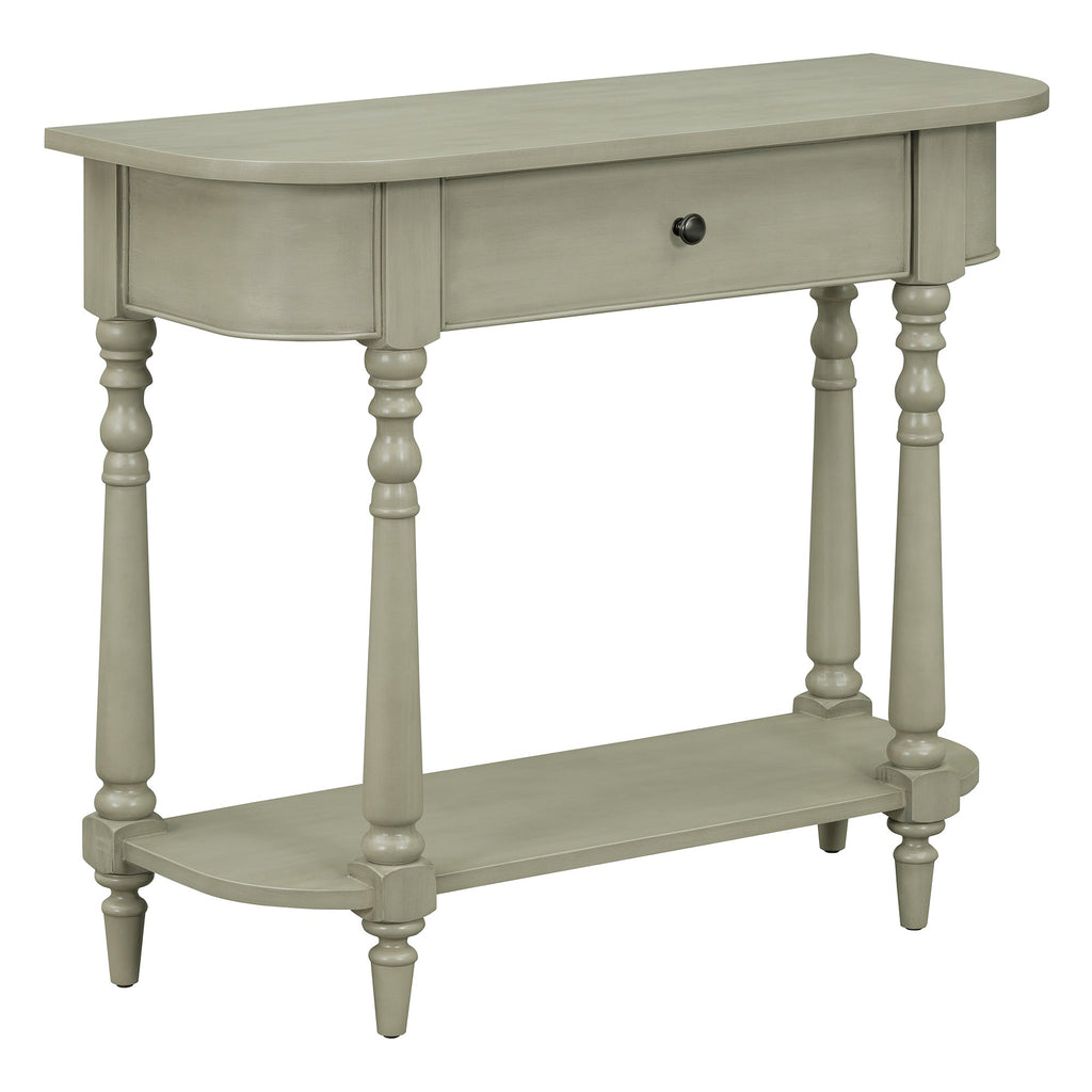 TREXM Narrow Console Table with Curved Corner, Retro Entryway Table with Top Drawer and Open Shelf, Sofa Table Console Tables for Entryway, Hallway and Living Room (Gray)